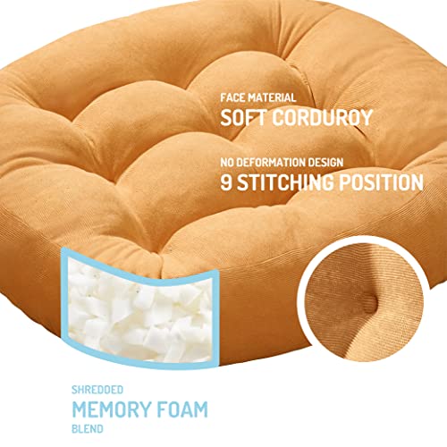 Meditation Cushions Set of 2, Large Floor Pillow for Adults, 22 Inch Round | Reading nook use, Zen relaxation, Tatami seating, Corduroy cover, 3.5 in thick, Shredded memory foam fill, Yellow yoga pad - color: Round | Yellow | 2 Pack, size: 2 Pack