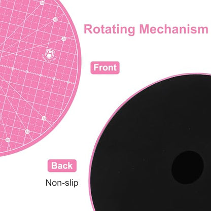Headley Tools 13"x13" Round Rotating Cutting Mat, Self Healing Mat with 360-Degree Rotation & Anti-Slip Base, Sewing Board Cutting Mat Perfect for Fabric Quilting Leather Hobby Project, Pink - color: Pink, size: 13"L x 13"W