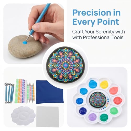 Anu Limen Mandala Dotting Tools Set, 20 Piece Rock Painting Kit with Acrylic Rods, Stencil, Paint Tray, Storage Bag