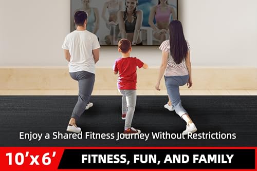 GymCope Large Exercise Mat for Home Workouts, 12x6/10x6/9x6/8x6/7x5/6x4 ft - color: 10'*6'Black