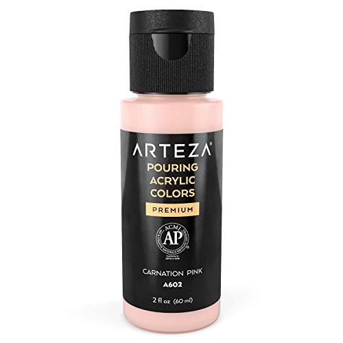 ARTEZA Acrylic Pouring Paint - 2oz (60 ml), Carnation Pink High Flow, No Mixing Needed, For Pouring on Canvas, Glass, Paper, Wood, Tile, Stones - color: Carnation Pink, size: 2 Fl Oz (Pack of 1)