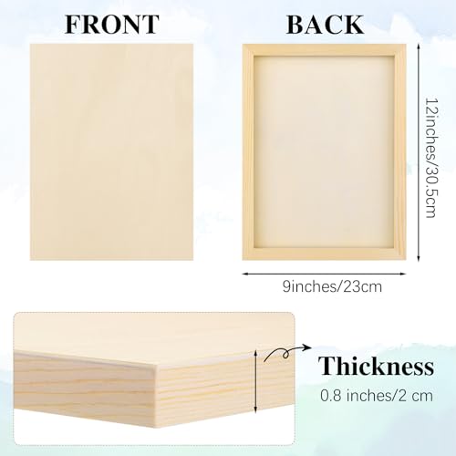 Aodaer 8 Pack Wood Panels 9 x 12 Inch Wooden Panels Canvas Unfinished Craft Wood Boards Panels for Art Crafts Acrylic and Oil Painting Pouring DIY Projects - size: 9 x 12 Inch