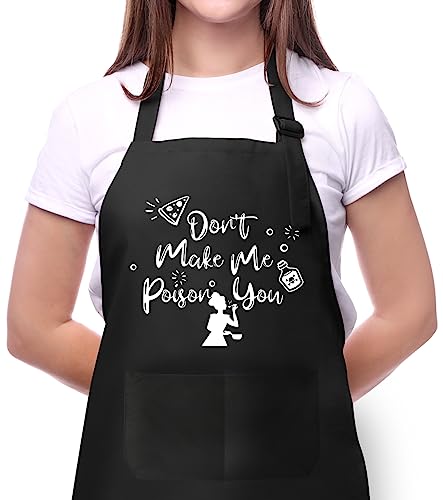 Funny Aprons for Women with Pockets for Baking Cooking,Cute Birthday Christmas Gifts for Mom Wife Friends Sister - color: Black