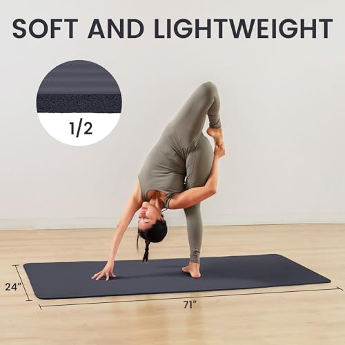 Fitvids Yoga Mat, 1/2-Inch Extra Thick High Density Exercise Mat, Anti-Tear Exercise Yoga Mat with Carrying Strap, Suitable for Various Yoga Exercises - color: Graphite