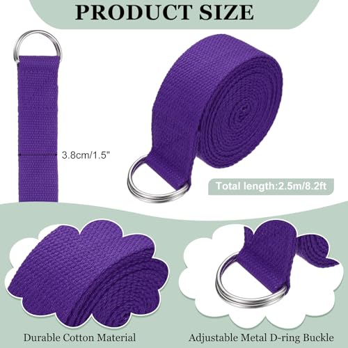 Yoga Strap for Stretching, Athletic Stretch Band with Adjustable Metal D Ring Buckle Yoga Bands - color: Purple, size: 8.2ft
