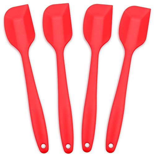 4-Piece Silicone Spatula Set with Stainless Steel Core, Red | Heat-resistant Rubber Spatulas for Nonstick Cookware, Mixing, Scraping and Baking, BPA-free Silicone, Dishwasher Safe - color: Red, size: Large