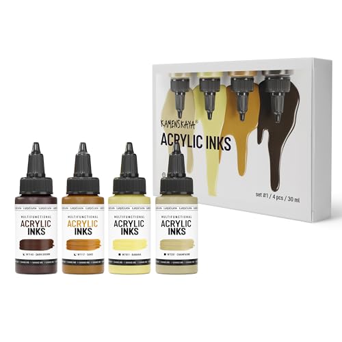 Acrylic Inks for Artists - Acrylic Ink Set, Color Combination #1-4 pcs. 1 Fl Oz (30 ml) Each | Highly Concentrated, Multifunctional Liquid Acrylic Paint - color: Color Combination #1, style: Core Line