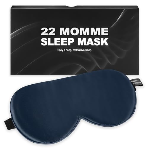 Sleep Mask, 100% 22 Momme Mulberry Silk Eye Mask with Adjustable Strap | Eye Sleeping Mask for Women Men, 100% Mulberry Silk, 22 Momme 6a Fibers, Blackout Blindfold Eye Cover for Side Sleeper(Blue) - color: Blue 22 Momme