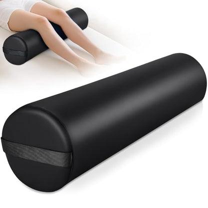 Full Round Bolster Pillow for Legs, 26 x 6 inch Bolster for Massage Table | PU Leather Under Knee Pillow with Strap Handle, Under Back Ankles Leg Pain Relief Massage Table Bolster for Yoga & Spa - color: 6" Full Round - Black