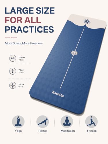 EaseUp Yoga Mat 73"x28"x0.4",10mm thick,Non Slip for Workout, Pilates - color: Blue
