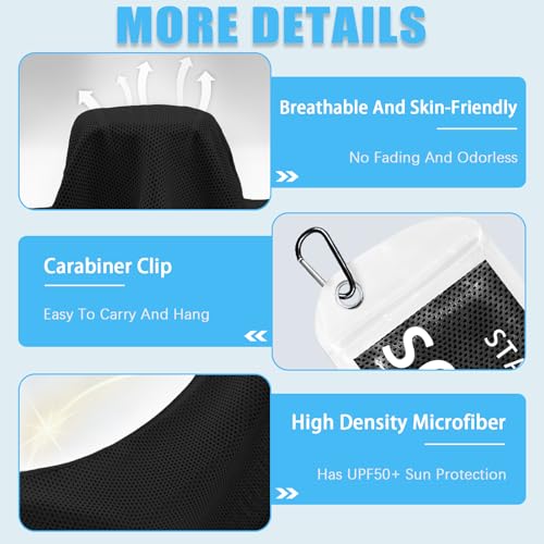 SOYOK 4 Packs Cooling Towels, 40" x 12" Cooling Towels for Neck and Face | High-density microfiber,Soft Breathable,Portable,Reusable, Waterproof Bag,Carabiner,for Running, Yoga, Travel, Climb - color: Light Blue/Light Grey/Black/Royal Blue