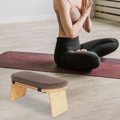 Meditation Bench, Portable Bamboo Meditation Bench Ergonomic Meditation Stool Comfortable Folding Kneeling Meditation Bench with Meditation Cushion for Longer Meditation (Coffee) - color: Coffee