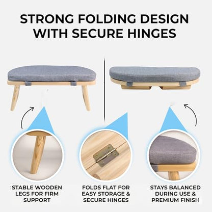 Yogikuti Folding Meditation Bench, Purple | Removable Cushion, Wooden Seiza Kneeling Stool, Ergonomic Meditation Seat, for Home & Yoga Studio, Comfortable Posture (Grey) - color: Grey