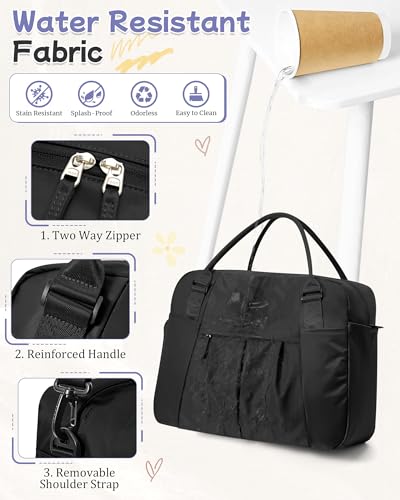 Large Duffle Bag for Travel with Shoe Compartment, Puffer Weekender Bags for Women Travel Tote Carry on Duffel Bag for Airplanes, Personal Item Bag Gym Bag Women, Black - color: Black X-Large