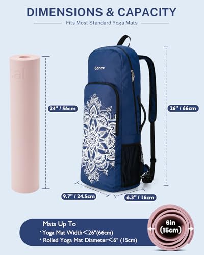 Gonex Yoga Mat Bag Convertible Backpack Blocks Carrier with Wet Pocket | 600D Polyester, Fits Most Yoga Mats，Multiple Compartment, Padded Straps, 2 Carry Ways, Gym, Travel & Daily Use - color: Blue