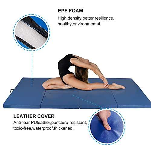 Polar Aurora 4'x10'x2 Thick Folding Gymnastics Exercise Mat Aerobics Stretching Yoga Mats - color: Blue