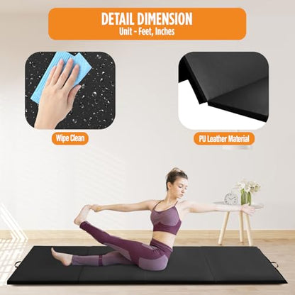 Gymnastics Mats Foldable Tumbling Mats Portable Gymnastics Exercise Mat Thick Gymnastics Tumbling Mats Pad Home Exercise Panel Mat With Carrying Handles - color: Black, size: 4 ft W x 10 ft L