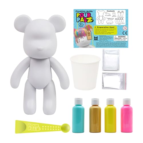 Pour Palz DIY Paint Pouring Kit – 1 XL Bear Figurine, 4 Acrylic Pour Paints, Mixing Cups & Tools, Create Unique Marbled Art, Fun Hands-On Craft Kit for Kids & Adults, Gold Gumdrop, Ages 5+ - color: Gold Gumdrop