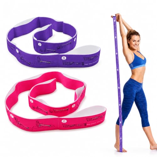 Multi-Loop Stretch Band - Yoga, Pilates, Ballet, and Physical Therapy Stretching Strap for Flexibility, Leg Stretching, and Exercise - Durable Stretching Equipment - color: Purple+Rose Red(8 Loops)