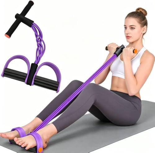 Handle Pedal Resistance Band, 8-Tube Multifunctional Pedal Resistance Band, Durable Natural Rubber Fitness Band, Suitable for Abdomen, Waist, arms, Legs, core/Abdominal Workouts - color: Black-purple