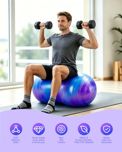 ZOOJOY Peanut Ball for Kids and Adults | 18/20Inch Anti-Burst Exercise Ball - color: Purple & Blue, size: 39 x 20 Inch