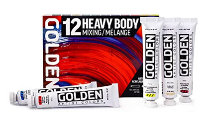GOLDEN Heavy Body Acrylics Mixing Set, 12 x 22 ml Tubes + Glazing Liquid | Mix an extensive range with this limited palette of smooth, thick, richly pigmented artist grade colors.