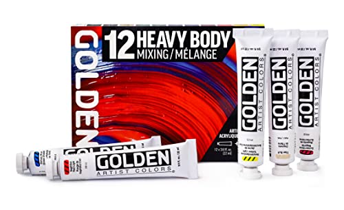GOLDEN Heavy Body Acrylics Mixing Set, 12 x 22 ml Tubes + Glazing Liquid | Mix an extensive range with this limited palette of smooth, thick, richly pigmented artist grade colors.