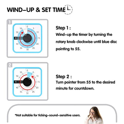 TWENTY5 SEVEN Countdown Timer 7.5 inch; 60 Minute 1 Hour Visual Timer – Classroom Teaching Tool Office Meeting, Mechanical Countdown Clock for Kids Exam Time Management Magnetic, Sky Blue - color: Sky Blue