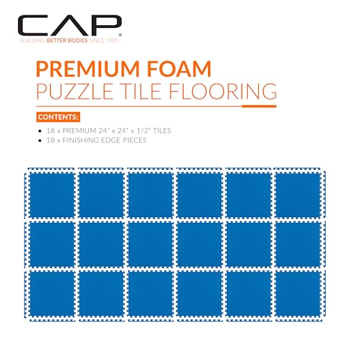 CAP Puzzle Exercise Mats | 1/2” Thick EVA Interlocking Foam Tiles for Home Gym Flooring | Multiple Options - color: Diamond - Blue, style: 18 Tiles (72 SQ FT)