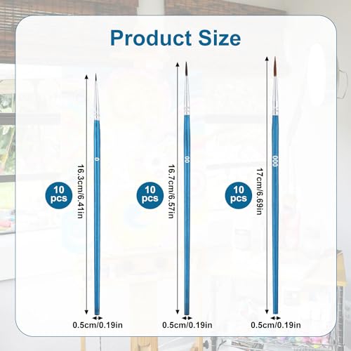 30pcs Detail Paint Brushes Set, 0#00#000 Fine Tip Skinny Paint Mini Tiny Miniature Fine Small Paint Liner Brush for Crafts Miniature Painting Classroom Watercolor Acrylic Art Face Painting (Blue) - color: Blue