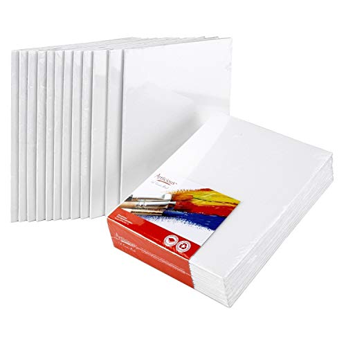 Artlicious Canvases for Painting - Pack of 12, 11 x 14 Inch Blank White Canvas Boards - 100% Cotton Art Panels for Oil, Acrylic & Watercolor Paint - size: 11x14" - 12Pcs