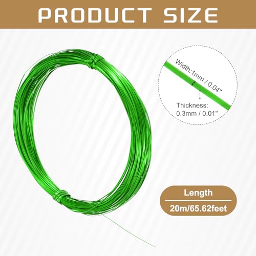 uxcell 1mm Aluminum Craft Flat Wire,66Ft 0.3mm Thickness Bendable Metal Floral Jewelry Beading Armature Wire for Sculpting Armature DIY Jewelry Making, Green - color: Green, size: 66Ft