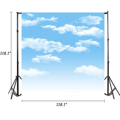 10x10ft Blue Sky and White Clouds Backdrop for Photography Vinyl Material | Clear Sky Photo Background Banner Airplane Theme Baby Newborn Birthday Cake Table Party Decorations Kid Portrait Studio Props - size: 10x10ft