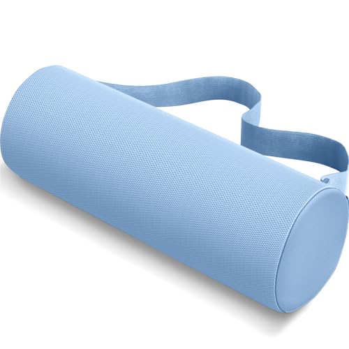 CushZone Memory Foam Lumbar Roll Support Pillow, Large Light Blue | Helps Relieve Back Pain & Supports Posture,Adjustable Strap Fits Office,Car & Gaming Chairs,Washable Cover - color: Light Blue, size: Long