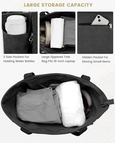 Gonex Yoga Mat Bag with Zipper Mat Carrier Canvas Gym Tote | Durable Canvas, Zipper Closures Prevent Slipping, Quick Access, Bottle Holder, Fits Yoga Blocks, Gym & Travel Use - color: Black, size: Large(17.7×6.1×15.3inch)