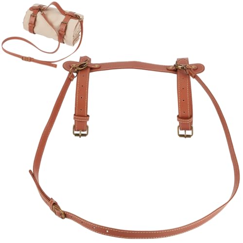 PU Leather Picnic Blanket Carry Strap with Adjustable Shoulder Strap Travel Rug Yoga Blanket Mat Carrier Portable Beach Mat Roll Holder Belt for Outdoor Camping Travel Hiking - style: with Shoulder Strap