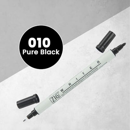 ZIG Memory System Writer Marker 010 Pure Black | Dual-Tip (0.5mm & 1.2mm) for Scrapbooking, Journaling, and Cardmaking | Acid-Free and Fade-Proof Ink