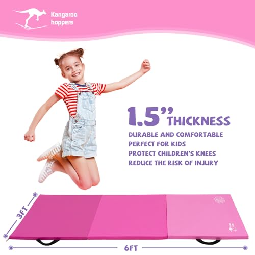 Kangaroo Hoppers Gymnastics Tumbling Mats Foldable Gym Tumble Mat for Kids - color: Gradient Pink, size: 3×6FT×1.5''