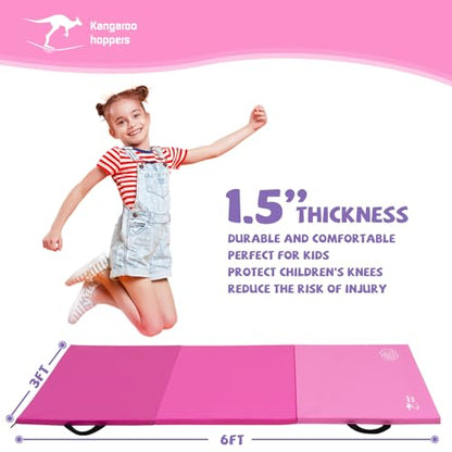 Kangaroo Hoppers Gymnastics Tumbling Mats Foldable Gym Tumble Mat for Kids - color: Gradient Pink, size: 3×6FT×1.5''