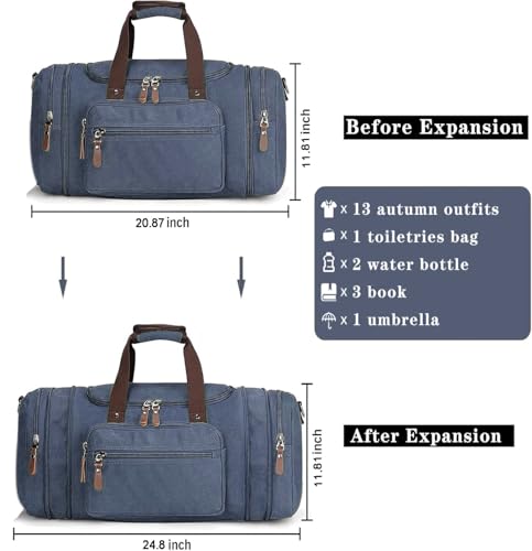 Sechunk Duffle Bag Canvas Large Outdoor Shoulder Bag Overnight Handbag Travel Tote Luggage Weekender Bag - color: blue-A