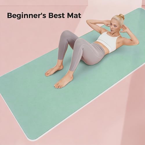 Keep 72" x 24" TPE Yoga Mat Non Slip, 1/4 Inch (6mm) Exercise Mat for Home Workout, Gym, Yoga, Pilates & Stretching with Carrying Strap, Oat White - color: Mint green