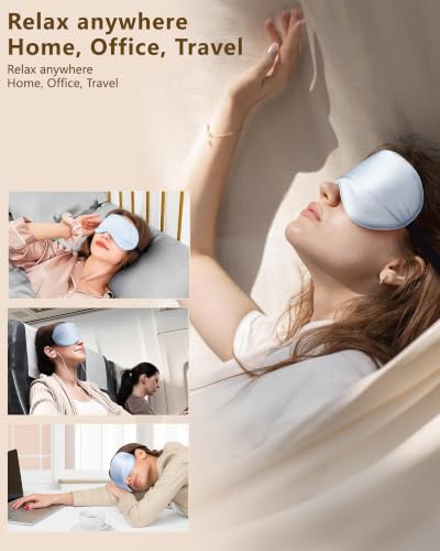 Silk Sleep Mask for Women and Men - Soft Lightweight Breathable Organic Mulberry Silk Blackout Lightproof Eye Mask with Adjustable Straps No Pressure for Travel Office Nap and Gifts (Light Blue) - color: Light Blue