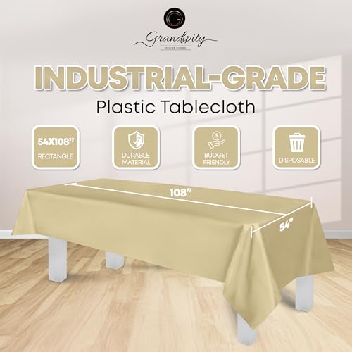 Grandipity 24 Pack Premium Disposable Plastic Tablecloth 54 Inch. x 108 Inch. Decorative Rectangle Table Cover - Beige - color: Beige, size: 54in. x 108in. Rectangle (Pack of 2)