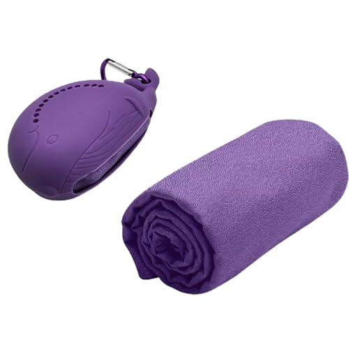 FANCAME Quick Dry Towel with Whale Silicone Sleeve Microfiber Sports Travel Towel Soft Breathable Cooling Towel Absorbent Compact Beach Towels,Suitable for Gym,Camping and Yoga (Purple, 15‘’x 15") - color: Purple, size: 15‘’x 15"