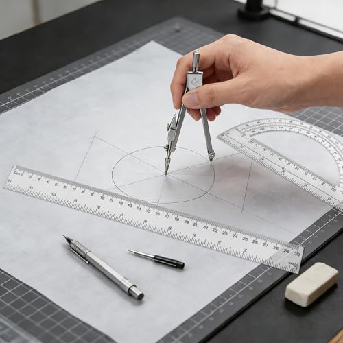 3 Packs Plastic 12 Inch Ruler,6 Inch Clear Protractor and Compasses Set Student Geometry Math Set for Classroom Set Angle Detector School Supplies Classroom Ruler Home Office Drawings