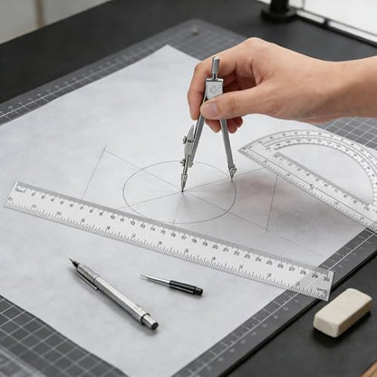 3 Packs Plastic 12 Inch Ruler,6 Inch Clear Protractor and Compasses Set Student Geometry Math Set for Classroom Set Angle Detector School Supplies Classroom Ruler Home Office Drawings