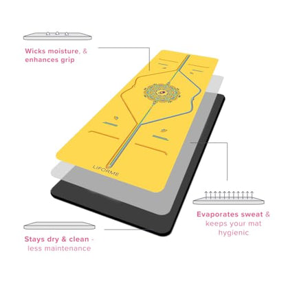 Liforme Travel Yoga Mat - Patented Alignment Design, Advanced Non-Slip Grip - color: Yellow