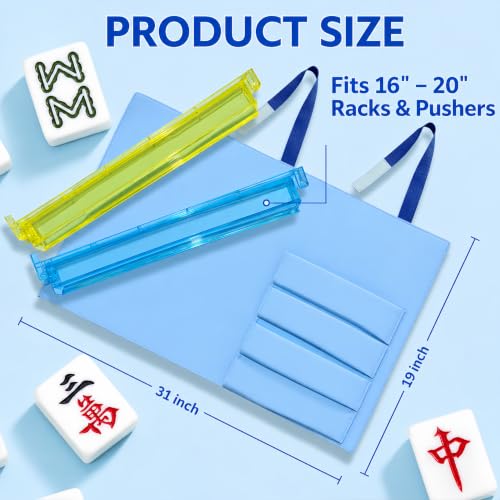 American Mahjong Rack Storage Bag – Roll-Up Canvas Carrier Fits 4 Racks & Pushers – Portable Protective Sleeve Organizer for Travel & Club – Mah Jongg Accessories Gift (Bag Only) (Blue) - color: Blue