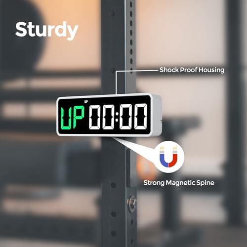 REACHER Portable Gym Timer Clock for Home Garage, Countdown/UP, Stopwatch, Workout Interval Timer with Powerful Battery, Strong Magnet, Adjustable Volume, Digital Fitness Crossfit Boxing HIIT