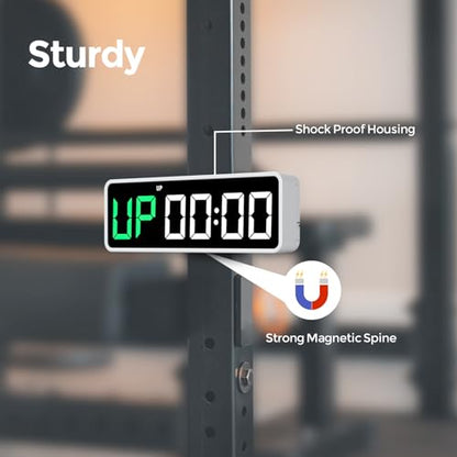 REACHER Portable Gym Timer Clock for Home Garage, Countdown/UP, Stopwatch, Workout Interval Timer with Powerful Battery, Strong Magnet, Adjustable Volume, Digital Fitness Crossfit Boxing HIIT